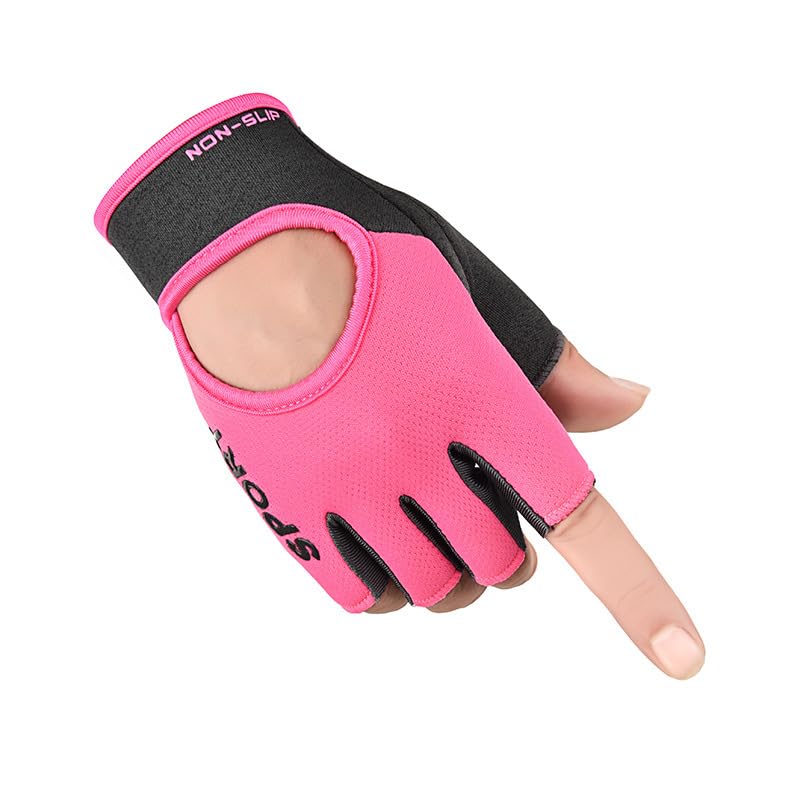 Men Women Workout Gloves Fingerless Weightlifting Anti-Slip Breathable Gym Exercise Gloves for Training Cycling Sports - color: Pink