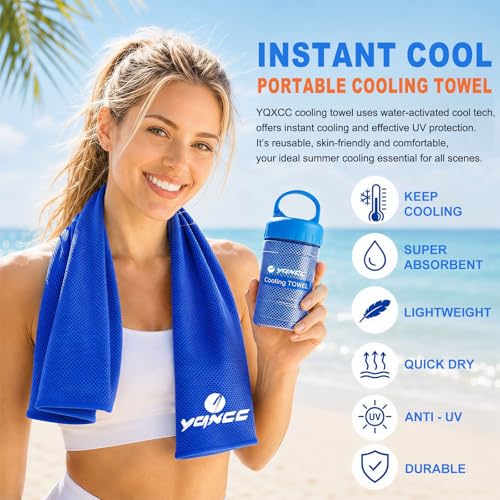 2 Pack Cooling Towels (47"x12"), Ice Cool Neck Towel, Soft Breathable Microfiber for Yoga, Golf, Gym, Running, Camping & Hot Weather - color: Dark Blue/Green