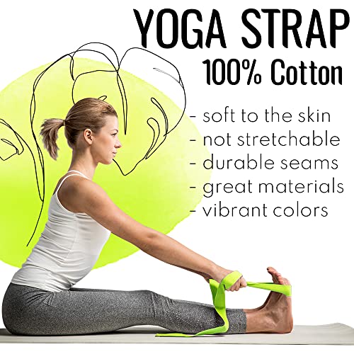 TECEUM 2 IN 1 Yoga & Mat Strap for Stretching – Cotton – 6/8/10 ft - color: Bright Green, size: 8 ft