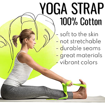 TECEUM 2 IN 1 Yoga & Mat Strap for Stretching – Cotton – 6/8/10 ft - color: Bright Green, size: 8 ft