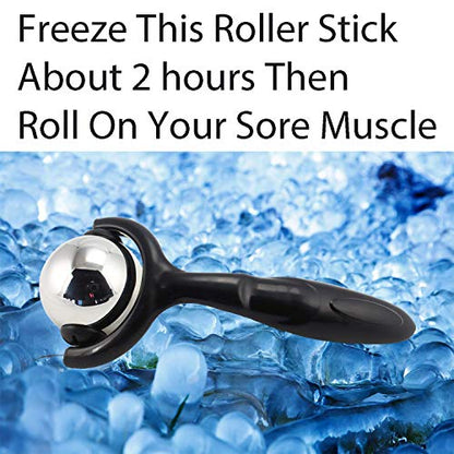Roller Massage Ball - Ergonomic Handle Cold Warm Compression Temperature Keeper Stainless Steel Muscle Pain Relief Body Neck Shoulder Back Leg Calf Therapy Ice Heat Hot-Roller Stick