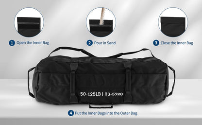 Adjustable Heavy-Duty Sandbag Set for Strength Training & Yoga – Durable Multi-Handle Fitness Equipment – Versatile Full-Body Workout – Includes Unfilled Inner Bag