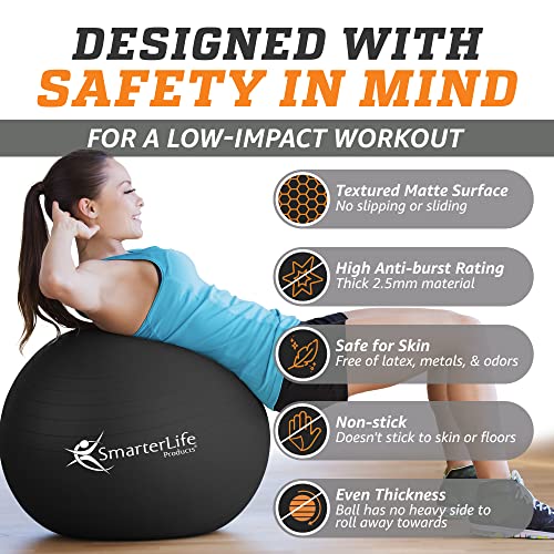 SmarterLife Exercise Ball, Yoga Ball for Gym, Balance, Stability, Pregnancy - color: Black, size: 45 cm