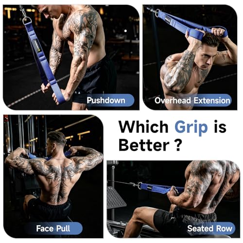 MANUEKLEAR 3 Grip Lengths in 1 Tricep Rope Cable Attachment with Ergonomic Handles, Greater ROM for Tricep Push Down Attachment Professional Gym Rope for Overhead Extension - color: Blue