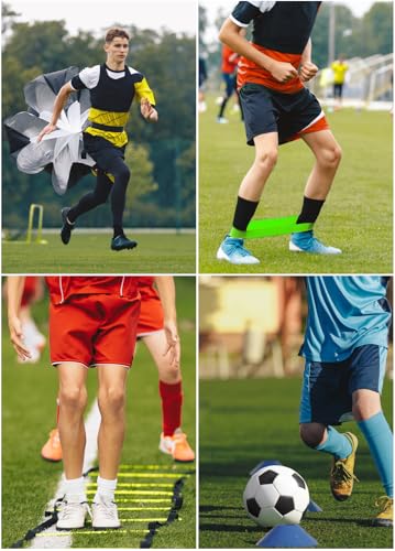 Hands Free Speed Agility Training Equipment Set - 20ft Agility Ladder, 10 Disc Cones, Resistance Parachute, 5 Resistance Bands & Carry Bag | Football Soccer Basketball Fitness Drills
