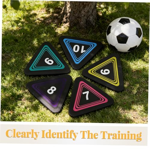 10pcs Triangle Number Spot Markers for Basketball Soccer Training, Non-Slip TPE Material with Rounded Edges, 360° Visual Recognition Low-Profile Field Cones for Agility Drills