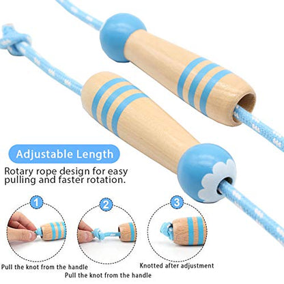Jump Rope Kids, 7ft Adjustable Cotton Skipping Rope with Wooden Handle for Boys and Girls Fitness Outdoor Exercise - style: Blue