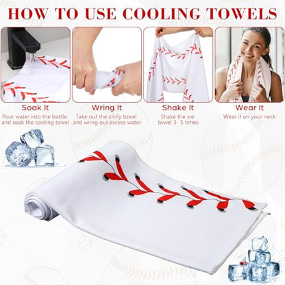 12 Pcs Cooling Towel with Mesh Storage Bag and D Ring Hook, 40" x 12" Soft Breathable Chilly Microfiber Sport Towels for Yoga Running Gym Workout Sport Party Favors Team Gift (Baseball) - style: Baseball