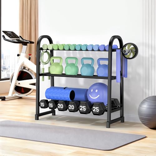 3 Tier Dumbble Rack - 360LB Capacity Adjustable Dumbbell Storage Rack Space-Saving Home Gym Weight Rack For Dumbbells And Kettlebells With Hooks (Dumbbell Rack Stand Only) - size: 29.96''Length