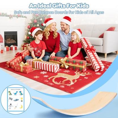 Balance Board Kids, 35 Inch Natural Wooden Wobble Balancing Board for Open Ended Learning, Toddler Rocker Board with Non Slip Felt Yoga Curvy Board for Adult Boys Girls M.ontessori-Inspired