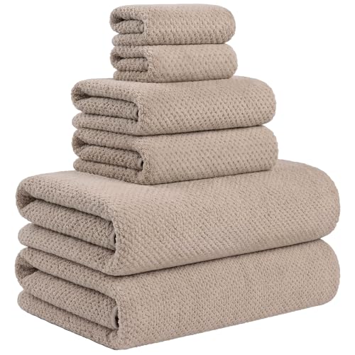 Large Bath Towels Set 6 Piece, 2 Bathroom Towels 30x60 Inches, 2 Hand Towels, 2 Washcloths, Soft Absorbent Quick Dry Microfiber Towels for Bathroom Beach Pool Gym Spa, Beige - color: 02: Beige, size: Towels Set-Pack of 6