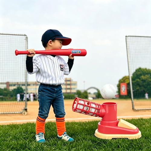 Kids Sports Baseball Toy Set,Trainer Hitting,Tee Popper Batting Training,Indoor/Outdoor,Durable Nylon Strength,Hitting Tee Popper Perfect Swings Tballs Training Equipment with 6 Balls