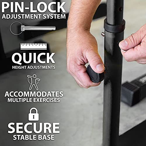 Synergee Dip Bar. Adjustable Dip Station from 30” – 39” for Dips, Inverted Pull Ups. Max capacity 400 lbs. Portable Dip Stand for Total Body Workout. Available in Yellow and Black.