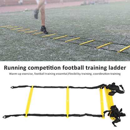 12 Rungs Soft Agile Step Ladder, Football Training Ladder for Speed and Coordination Drills, Adjustable Spacing with Hook and Loop Ends, Reinforced PP Ladder for Indoor
