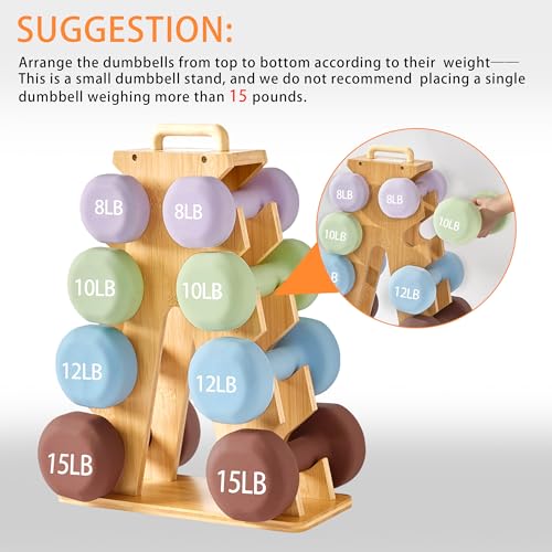 Wooden Dumbbell Rack Stand Gift for Fitness Lovers, Compact A-Frame Weight Holder for 8-15lb Dumbbells, Stylish Space-Saving Organizer for Home Gym (Dumbbell Rack Stand Only)