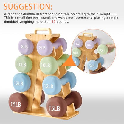 Wooden Dumbbell Rack Stand Gift for Fitness Lovers, Compact A-Frame Weight Holder for 8-15lb Dumbbells, Stylish Space-Saving Organizer for Home Gym (Dumbbell Rack Stand Only)