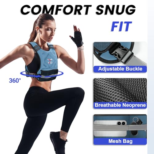 Adjustable Weighted Vest for Women Men 4-10lb/11-20lb/20-32lb Vest with 6 Ironsand Weights Body Weight Vest with Reflective Strip for Running Walking Strength Training Workouts