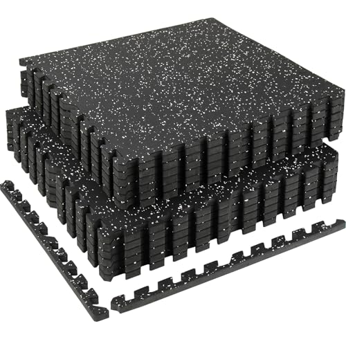 0.56in Thick 48 Sq Ft Exercise Equipment Mats, 12 Tiles Rubber Top EVA Foam Workout Mats, Interlocking Gym Flooring for Home Gym, 24 x 24in, Black & White - color: Black/White, size: 12 Tiles (48 Sq Ft)