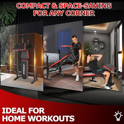 OPPSDECOR 900LBS All in One Weight Bench Set with Squat Rack Adjustable Workout Bench with Leg Developer Preacher Curl Rack Fitness Strength Training Bench for Home Gym
