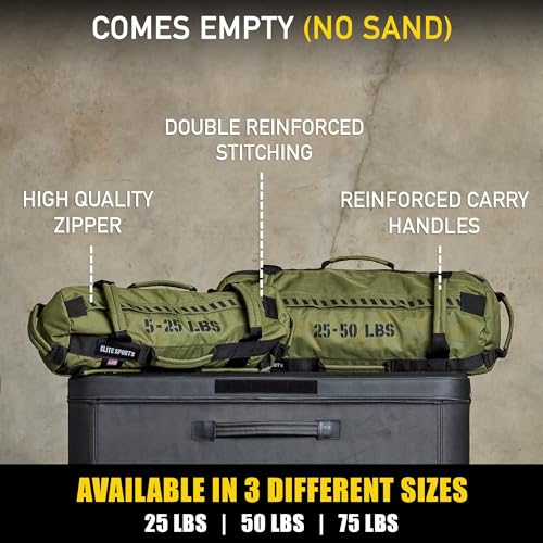 Elite Sports Workout Sandbag for Versatile, Intensive Core Muscles Fitness, Strength Training with Strategic Handle Placement (Unfilled)