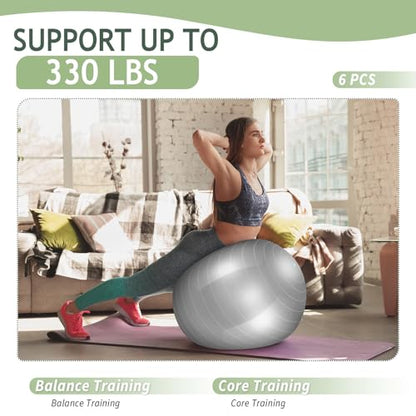 Hungdao 6 Pack Exercise Ball Bulk Inflatable Pregnancy & Workout Ball 22 Inch Heavy Duty Pilates Ball for Yoga Stretching Therapy Balance Physical Fitness - color: Gray