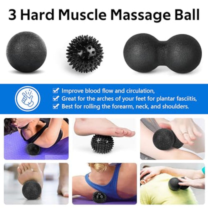 7 in1 Foam Roller Set for Deep Tissue Muscle Massager - High Density Back Roller, Muscle Roller Stick, Resistance Bands, Foot Massage Ball, Stretching Strap for Exercise, Whole Body Physical Therapy