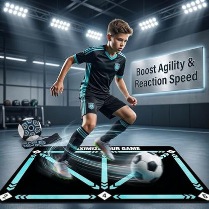 Football Footstep Training Mat – Soccer Agility Mat Non-Slip Silent Indoor & Outdoor Footwork Equipment for Speed Coordination & Ball Control