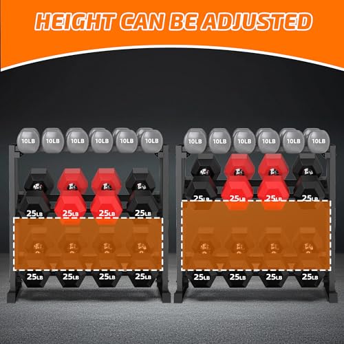 PLKOW Adjustable 3-Tier Dumbbell Rack for Home Gym Weight Storage - color: Black