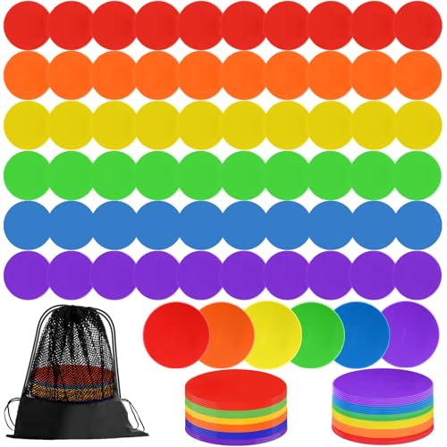 60 Pcs Poly Spot Markers Non-Slip Rubber Floor Dots for Gym, Flat Cones Agility Markers Poly Dots for Gym Floor Spot Markers for Sports Soccer Basketball Speed Agility Training Dance - size: 4.72 Inch