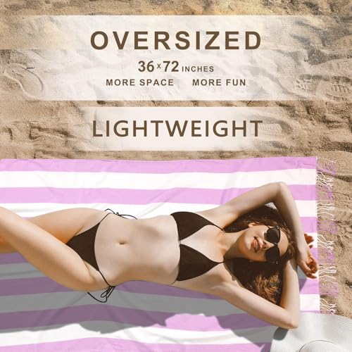 Genovega 6 Packs Oversized Turkish Beach Towels Thin Quick Dry Sand Free Pool Swim Bathing Towel Extra Large Travel Blanket Adult Essentials Accessories Summer Vacation Stripe - color: 6 Multi Stripe