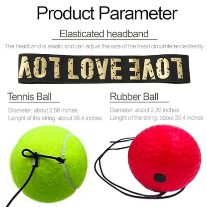 Boxing Reflex Ball with Headband Set, Reflex Ball with String, Boxing Reaction Training Equipment, Rubber red ball &Yellow tennis ball, Elasticated headband, for Beginner &Advanced Boxer Practice