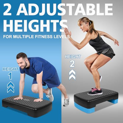 18'' Adjustable Aerobic Step Platform, Adjustable Fitness 4-6in Exercise Stepper Workout with 2 Risers, Aerobics Stepper Workout Stepper for Home Gym Cardio Strength & Training