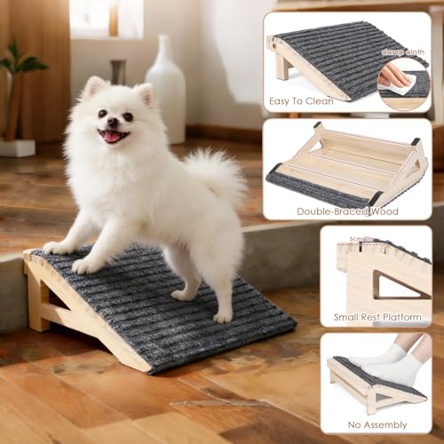 1-Pack Dog Stairs Ramp for Small & Aged Dogs - Wooden Anti-Slip Pet Steps, Low-Angled Dog Assist Ramp for Indoor & Outdoor, 4.2in, Slant Board Calf Stretcher & Footrest, Patio/Home/Office 3-in-1 Use - size: 1 Pack