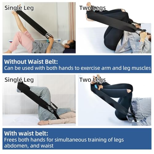 Leg Lifter Strap & Stretching Aid for Stroke Recovery, Hands-Free Physical Therapy Band for Elderly & Bedridden, Leg Rehabilitation Equipment for Knee/Hip Surgery & Foot Drop (1 Foot+ Waist Belt) - color: 1 Foot+ Waist Belt