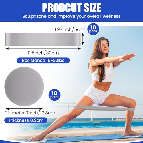 30 Pcs Core Sliders and Resistance Bands Exercise Glider Discs Gifts 40 Lbs Resistance Loop Exercise Bands for Group Training Classes Fitness Slider Workout