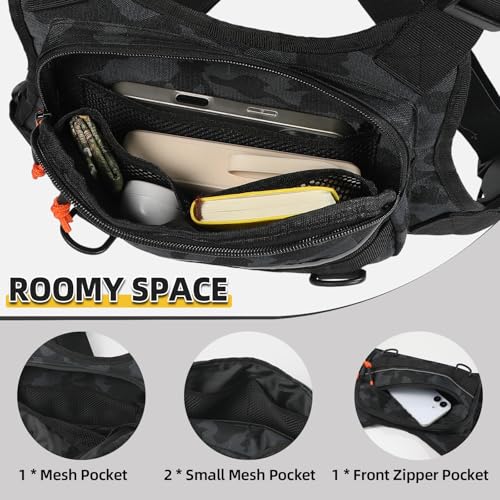 Running Vest for Men and Women, Lightweight Chest Pack with Phone Holder and Adjustable Strap, Reflective Water Resistant Chest Bag for Workouts, Cycling and Hiking (Black Camo) - color: Black Camo