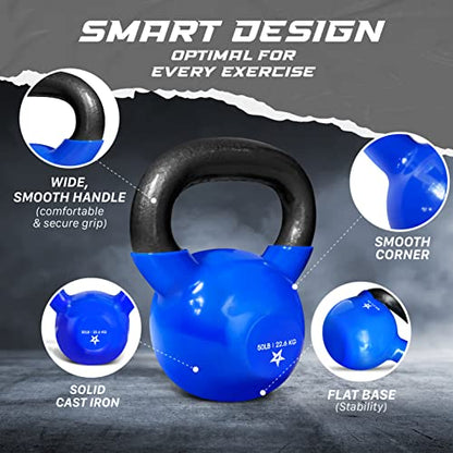 Yes4All Kettlebell, 5-100 LB Vinyl Coated Cast Iron Strength Training Kettlebells for Home Gym Exercises, Fitness, Full Body Workout Equipment, Push Ups, and Grip Strength
