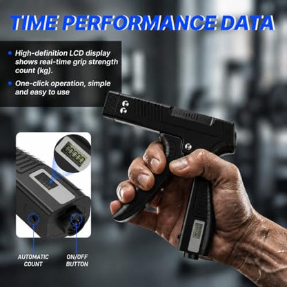 Grip Strength Trainer with Finger Exerciser, Digital Counter Adjustable Hand Grip Strengthener Trigger-Style Grip Strength Trainer, Index-finger Squeeze Trainer for Strength Training, Recovery and Muscle Building