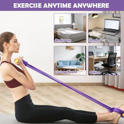 Pedal Resistance Band with Handle,4/6/8 Tubes Options,Full-Body Use - color: 4Tubes-Purple