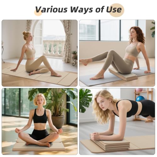 HAHE Foldable Yoga Mat 74"Lx32"Wx1/3"Thick, Folding Exercise Mats - color: Cream