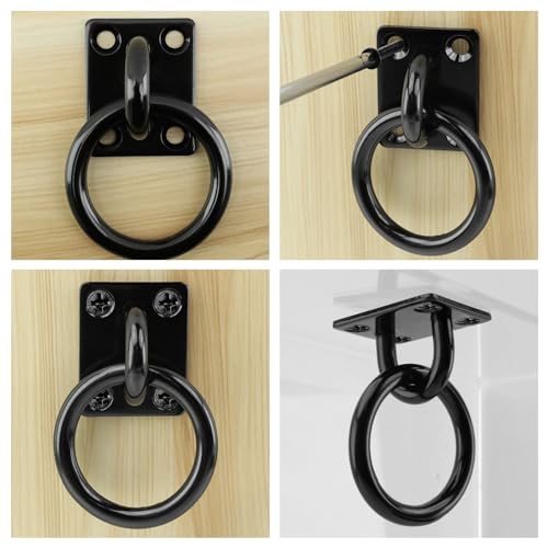 Semetall M8 Ceiling-Wall Mount Hook & Pad Eye Plate - 2Pack Stainless Steel Black Deck Hardware with Screws, Heavy Duty Anchor Rings for Boat Rigging, Yoga Swings, Hammocks & Marine Suspension - size: M8