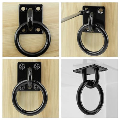 Semetall M8 Ceiling-Wall Mount Hook & Pad Eye Plate - 2Pack Stainless Steel Black Deck Hardware with Screws, Heavy Duty Anchor Rings for Boat Rigging, Yoga Swings, Hammocks & Marine Suspension - size: M8