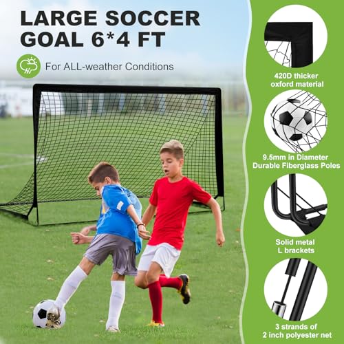 6x4 FT Kids Soccer Goals for Backyard - 2 Pack Soccer Nets, Portable Pop Up Goal Set with Training Mat, Cones, Target & Ball - Soccer Training Equipment Gift for Boys/Girls Ages 3-12
