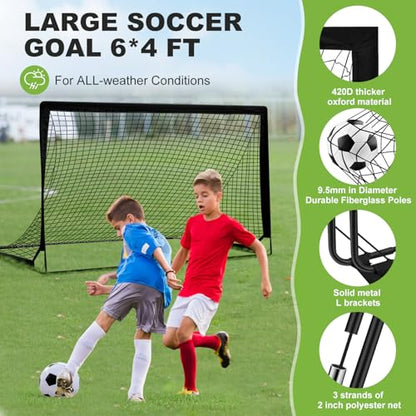 6x4 FT Kids Soccer Goals for Backyard - 2 Pack Soccer Nets, Portable Pop Up Goal Set with Training Mat, Cones, Target & Ball - Soccer Training Equipment Gift for Boys/Girls Ages 3-12