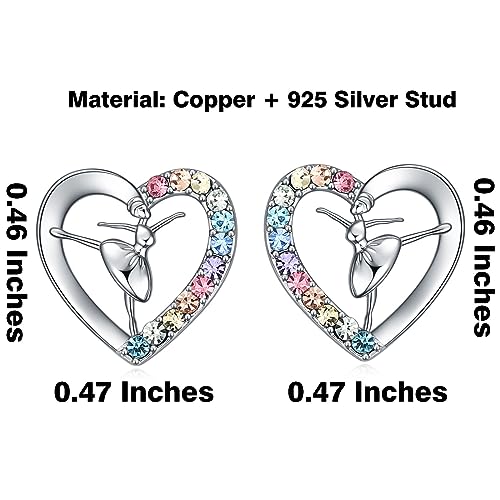 Girls Ballet & Gymnastics Stud Earrings - Rainbow Heart Dance Earrings for Recital Gifts - style: Ballet Stud Earrings