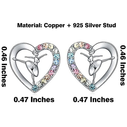 Girls Ballet & Gymnastics Stud Earrings - Rainbow Heart Dance Earrings for Recital Gifts - style: Ballet Stud Earrings