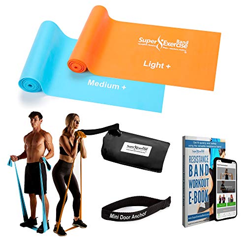Resistance Bands for Working Out | 7Ft Long Resistance Bands |Super Exercise Bands with Carry Pouch and Door Anchor I Latex Free Workout Bands Including an Exclusive Workout App and E-Book - color: 2 Pack Ligh+ & Medium+