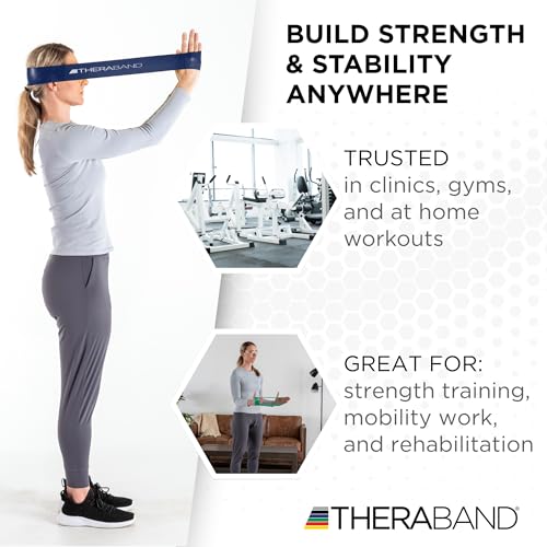 THERABAND Resistance Band Loop, Professional Latex Mini Band for Lower Pilates, Crossfit, Yoga, Stretching, Physical Therapy, Strength Training no Weights, 8 Inch, Blue, Extra Heavy, Advanced Level 1 - color: Blue - Extra Heavy, size: 8 Inch