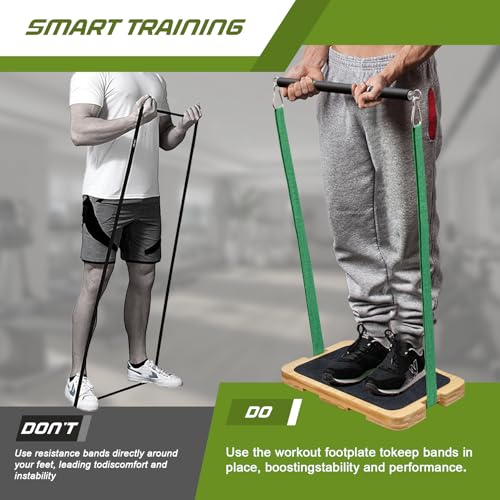 Resistance Band Foot Plate - Heavy-Duty Bamboo Fitness Board for Resistance Band Training Platform, Stretching, Balance & Flexibility Exercise for Home Gym, Non-Slip, 1000 lbs Capacity