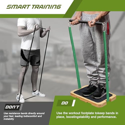 Resistance Band Foot Plate - Heavy-Duty Bamboo Fitness Board for Resistance Band Training Platform, Stretching, Balance & Flexibility Exercise for Home Gym, Non-Slip, 1000 lbs Capacity